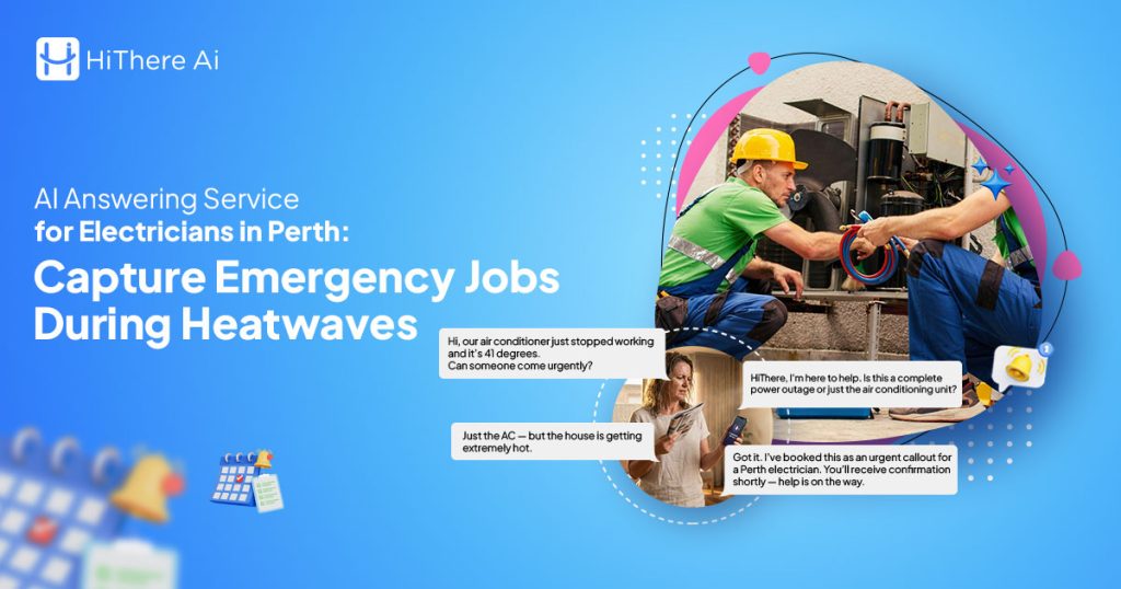 Electrician in Perth working on-site while HiThere AI’s answering service handles emergency calls, ensuring no missed opportunities for after-hours electrician jobs.
