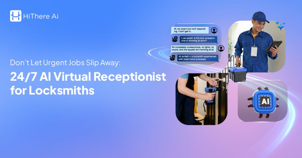 AI virtual receptionist for locksmiths answering calls 24/7 to capture leads and schedule urgent jobs.