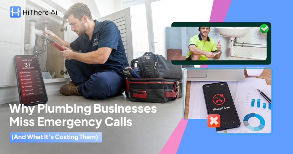 HiThere AI plumber answering service Australia handling an emergency call while a plumber works on-site